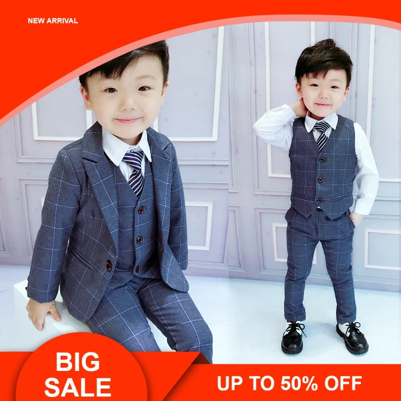 

Children Flower Boys Suits Kids Blazer Formal Dress Suit For Weddings Birthday Clothes Set Jackets Vest Pants 3pcs