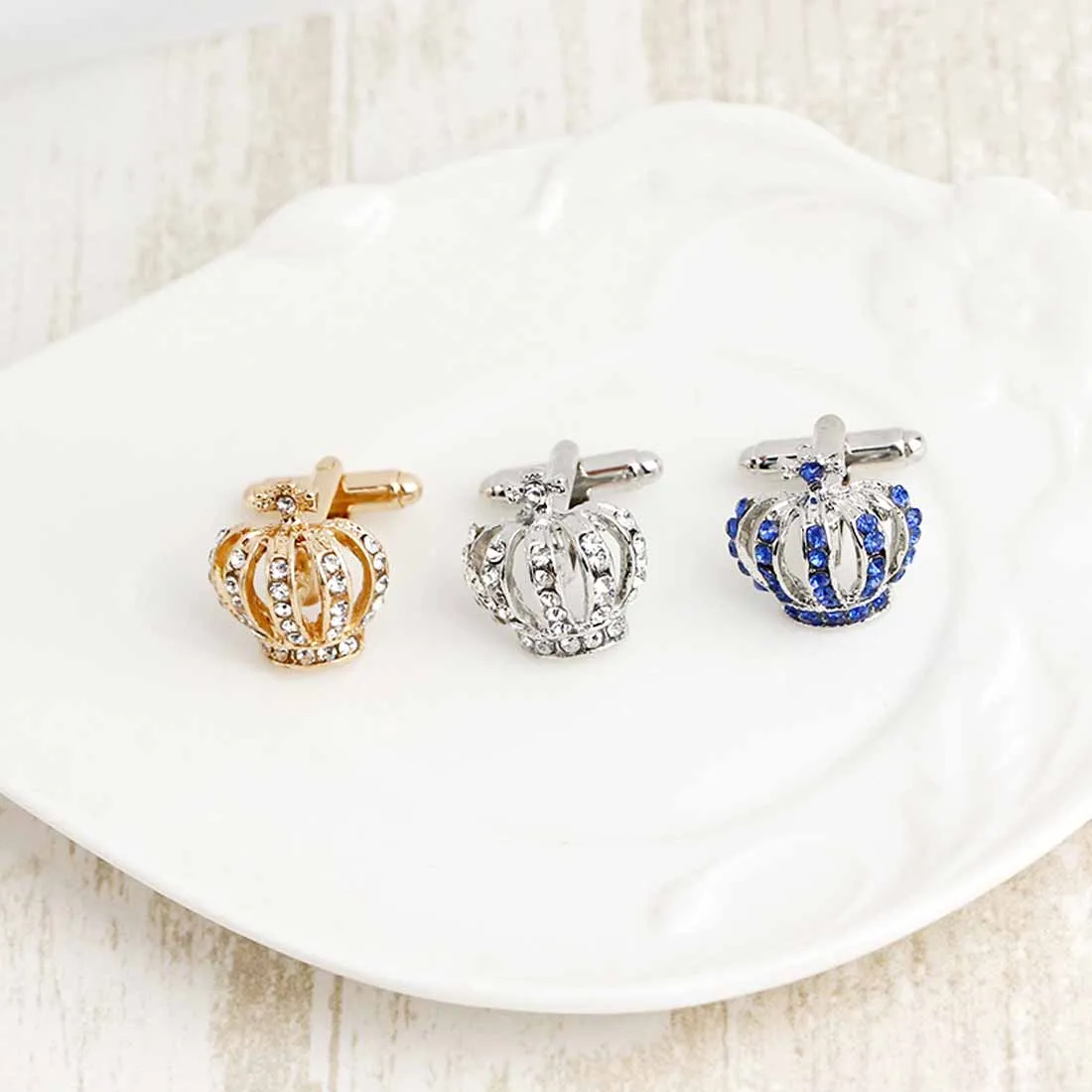 

Stainless Steel Crown Vintage Men's Wedding Gift CuffLinks Full Metal Tie Clips