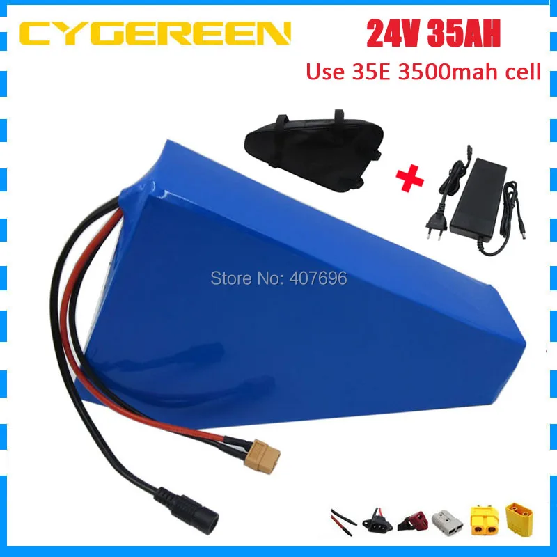 

bicycle battery 24V 35AH lithium battery 24V Triangle lithium ion battery 35AH use Samsung 3500mah cell 50A BMS 3A Charger