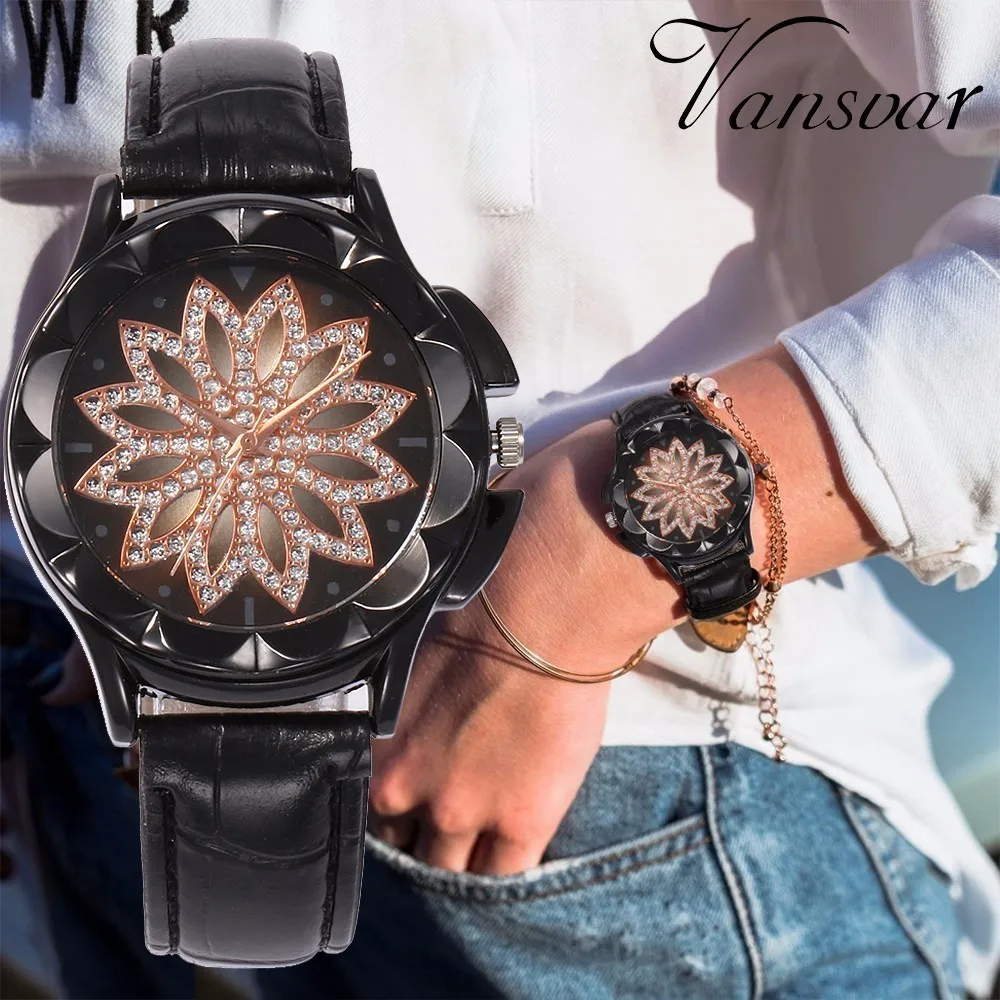 

Drop Shipping Fashion Women Luck Flower Pattern Wristwatches Luxury Casual Leather Quartz Watch Relogio Feminino Hot Selling