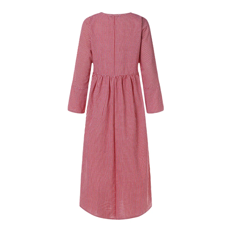  ZANZEA Women Dress Autumn Long Sleeve Dress Plaid Check Pockets Vestido Kaftan Robe Casual O Neck V
