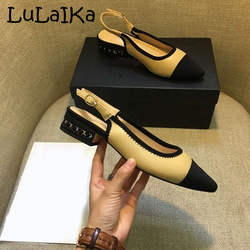 

2019 Summer New Spell Color Metal Heel Sandals Elegant Lady Pointed Toe Shining Buckle Wedding Party Woman High Heel Shoes 34-40