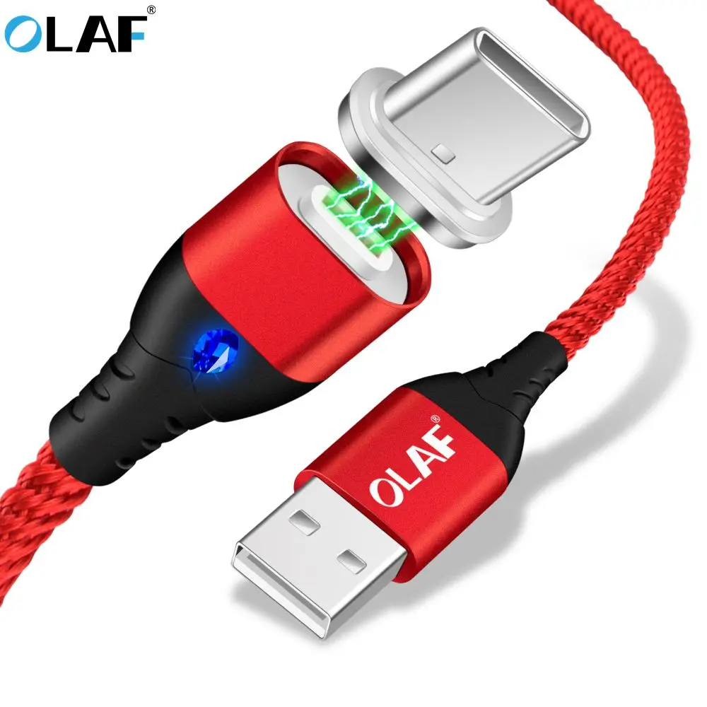 Магнитный кабель OLAF, usb type C, супер быстрая зарядка, USB C, светодиодный, магнитное зарядное устройство для samsung S8 S9, huawei mate 20 Lite, кабели