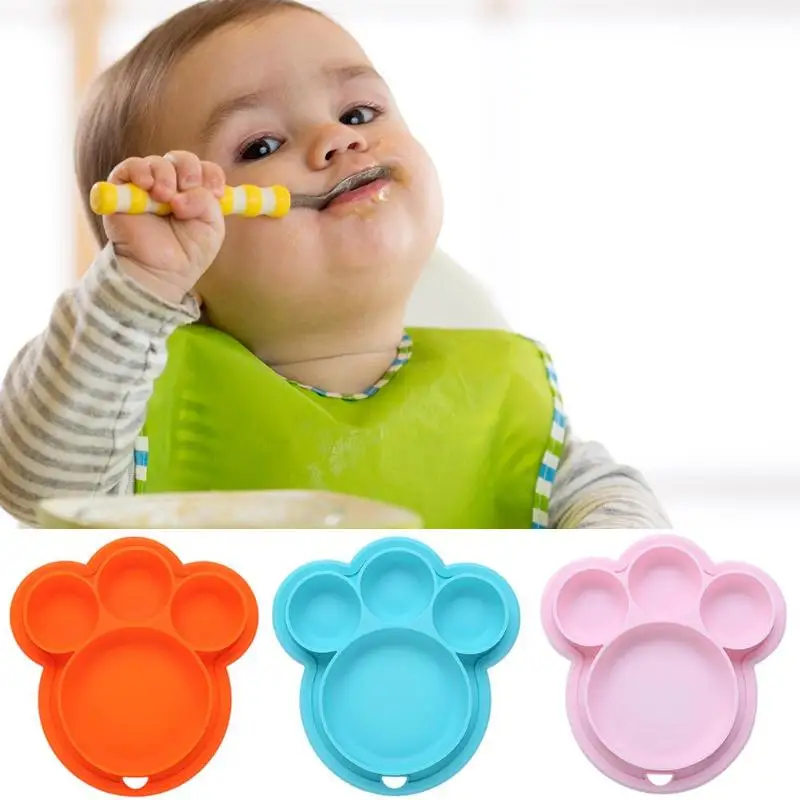 Baby Silicone Dining Plate Children Dishes Suction Cup Toddle Training Tableware Cute Cartoon Kids Feeding Bowls Hanging Hole