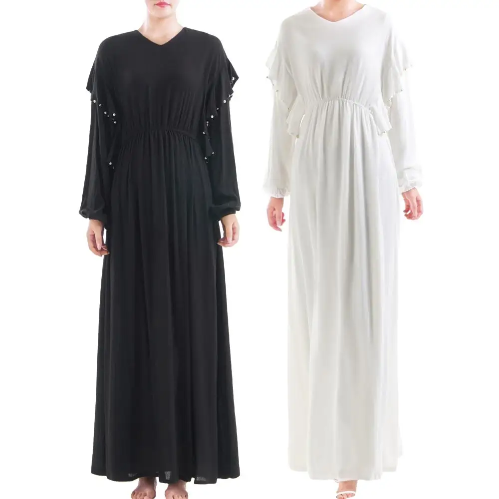 Abaya женское мусульманское длинное платье с жемчугом и оборками Макси Исламская
