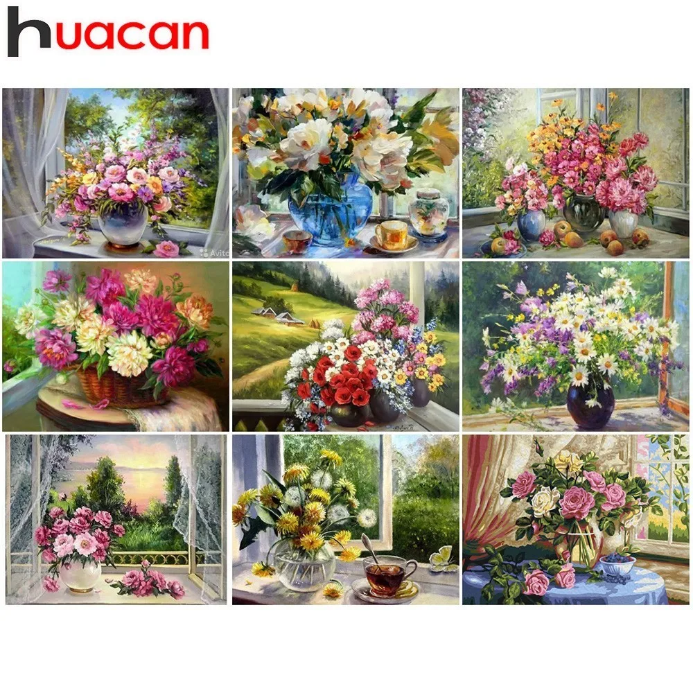 

HUACAN Diamond Painting Cross Stitch Flowers Diy Square Drill Full Diamond Embroidery Mosaic Kit Home Decor Gift