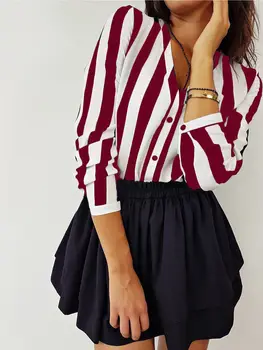 

Women Long Sleeve Shirt Ladies Loose Tops Blouses Office Shirt Fashion Summer Striped Blouse Women Casual