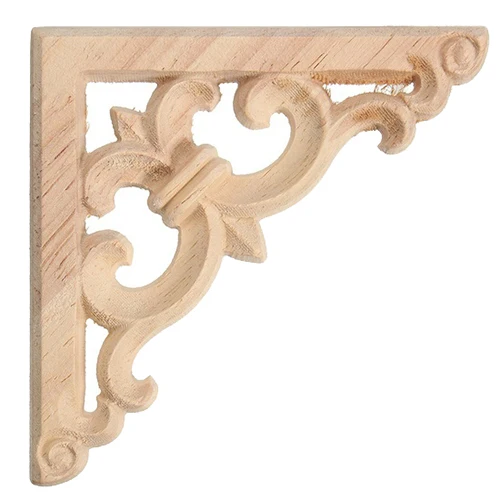 

8*8cm Wood Carved Corner Onlay Applique Decor Furniture Craft Unpainted
