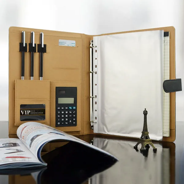 

A4 For Imitations Leather 3 Hole Folder Business Manager Multilayer Folder With A Calculator Meeting Notebooks