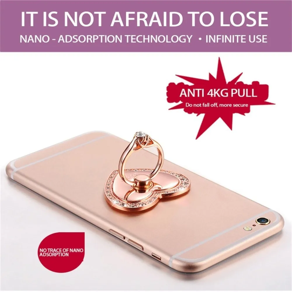 Luxury Heart Shape Diamond Finger Ring Holder Universal Mobile Phone Stand For iPhone X 8 7 Plus Samsung S9 S8 All Smartphones