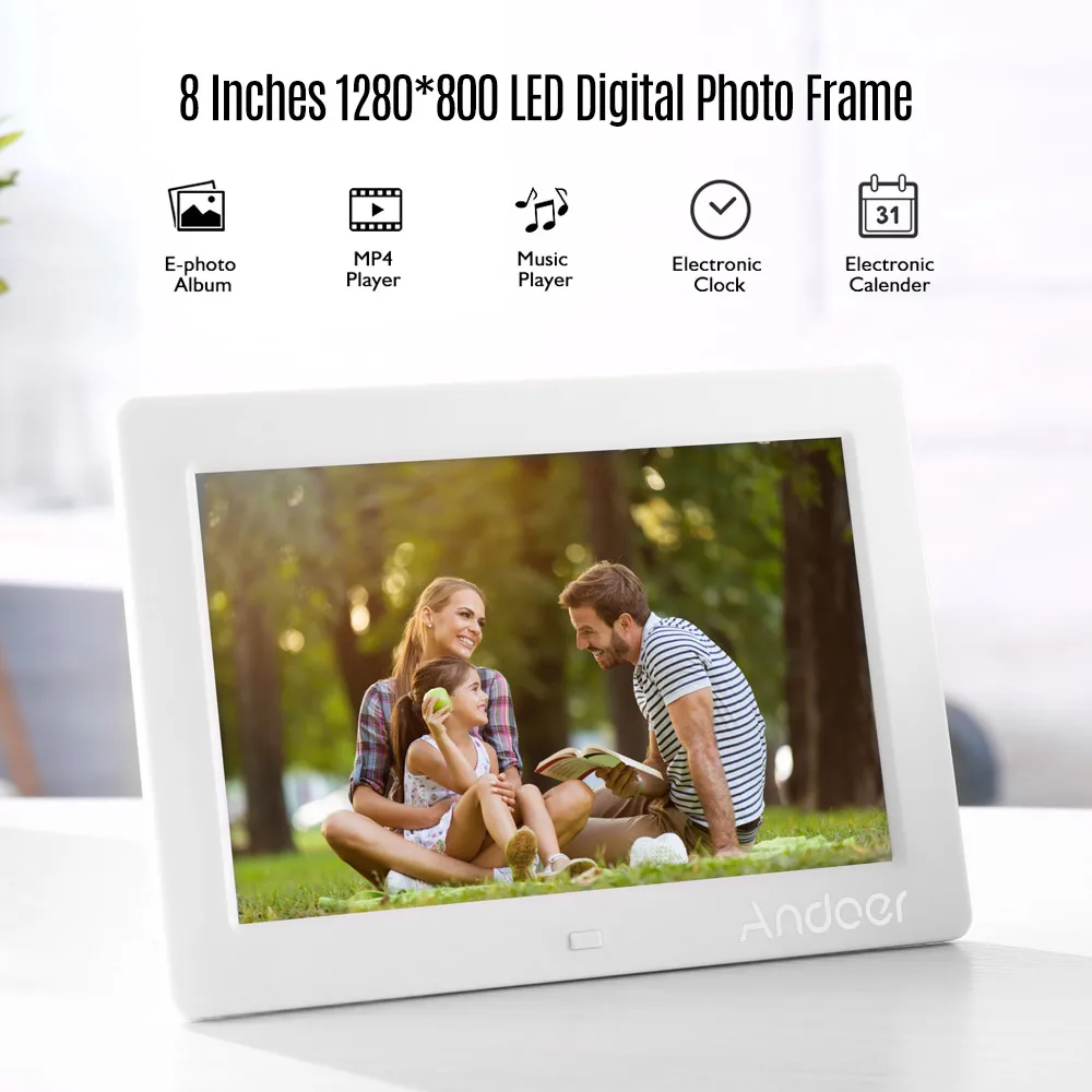 Andoer 8 дюймов ips светодиодный фотоальбомы цифровая фоторамка 1280*800 высокое Разрешение поддерживает музыка 1080 P видео плеер