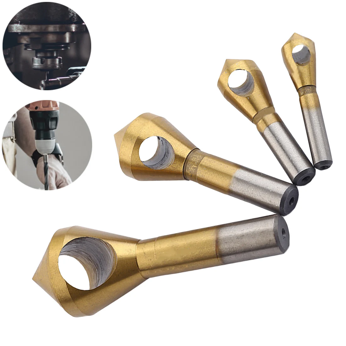 

2-5mm 5-10mm 10-15mm 15-20mm 4pcs Titanium Coated Countersink & Deburring Center Drill Bits Expanding Step Chamfering Tools
