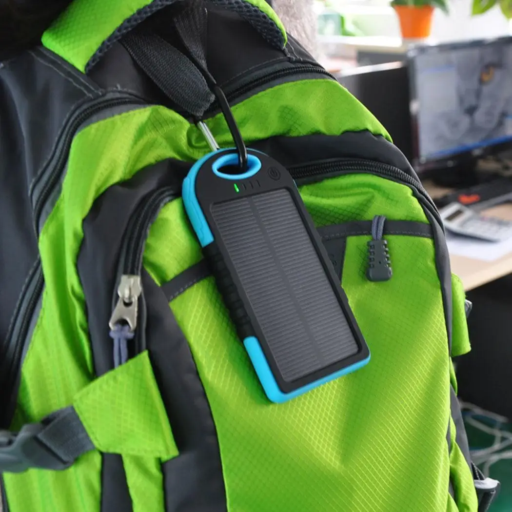 Portable Solar Charger Power Bank Waterproof Shockproof Dual USB Battery Bank Carabiner For Universal 4000mAh