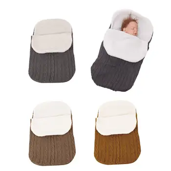 

Baby Swaddle Wrap Warm Wool Crochet Knitted Newborn Infant Sleeping Bag Baby Swaddling Blanket Sleep Bags baby Stroller Blanket