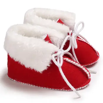 

Christmas Newborn Infant Baby Girl Boy Red Shoes Warm Baby Fist Walkers Baby Crib Shoe