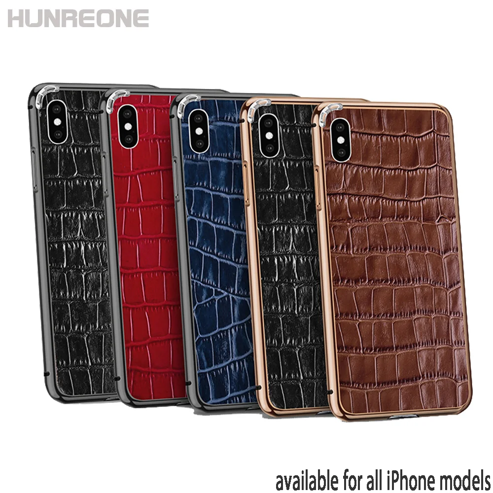 

Hunreone Genuine Leather CROCO Case Crocodile Skin Metal Frame Phone Case Cover For iPhone X XS XR XS Max 7 8 7P 8P 6 6S 6P 6SP