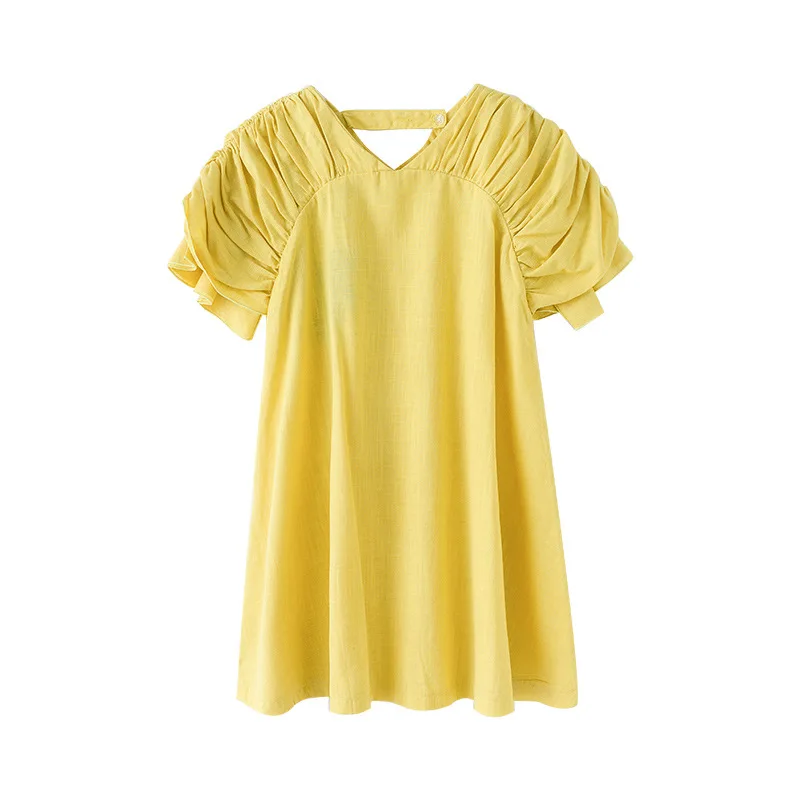 

yellow short sleeve loose teenage girls dress vintage noble gown age for 6-16 yrs princess costume 2019 summer big girls dresses