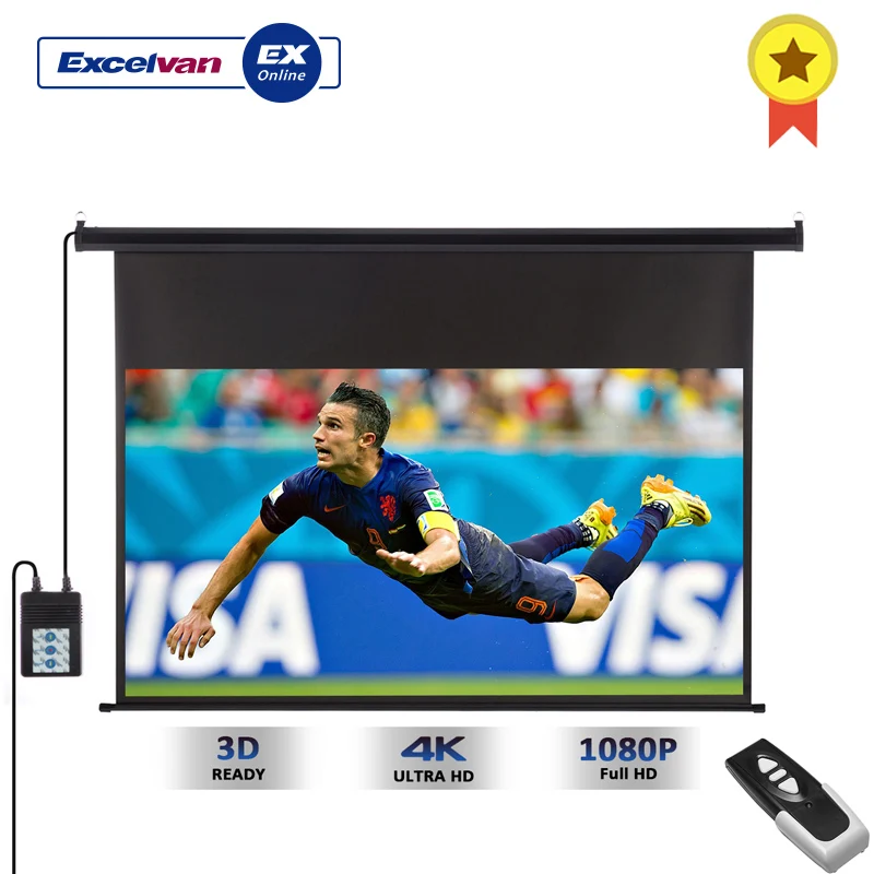 

Excelvan 100-Inch Projector Screen 16:9 1.2 Gain Wall Ceiling Electric Motorized HD+ Remote Control Electric Projection Screen