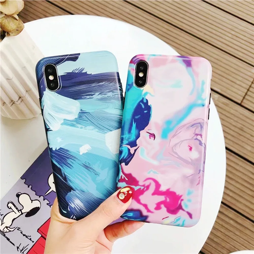 

Sunforward Cases For iPhone 6 case Cute Glossy Painting Phone Bag Fashion For iPhone 6 6S 7 8 Plus XR XS MAX Cover Coque Soft