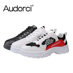 Audorci/2019 г. весенние модные мужские легкие кроссовки Мужская Повседневная Уличная обувь для мужчин на шнуровке удобная обувь на плоской