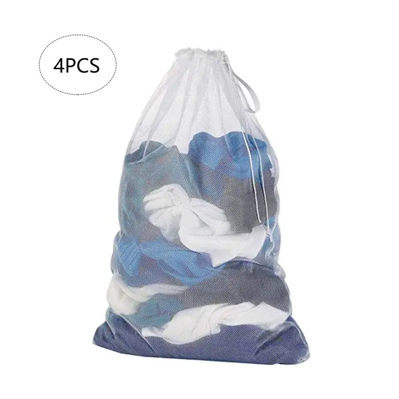 4 قطعة 60 سنتيمتر x 90 سنتيمتر كبيرة كيس غسيل شبكي الثقيلة تخزين شنقا مع الرباط