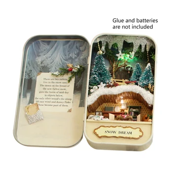 

DIY MINI Household Mini World in Box Theater House Cute Rabbit Ice Dream 3D Assembling Tinplate Box Room With Led Lamp Gift