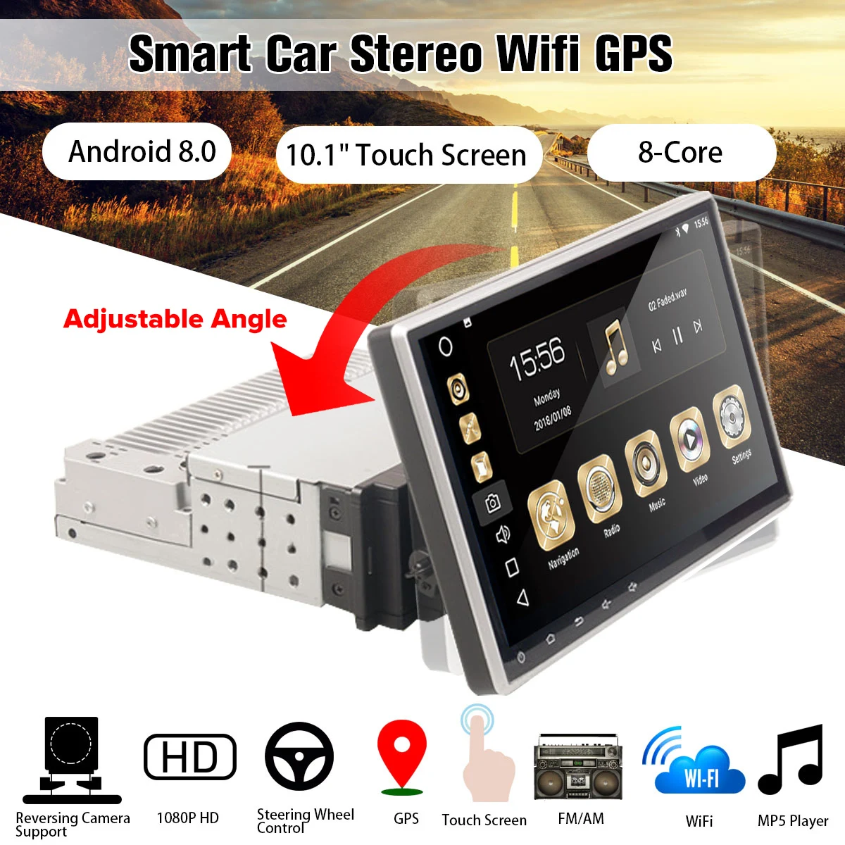 

10.1 Android 8.0 Car Radio 1 Din 8Core Stereo Receiver GPS Stereo Wifi bluetooth RDS Audio Universal Car Multimedia Player