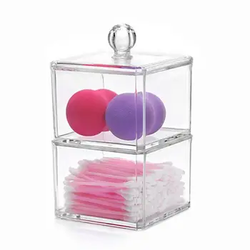 

Clear Acrylic Double Layers Storage Container Cotton Swab Stick Storage Box With Cover Comestic Box Cotton Pads Holder