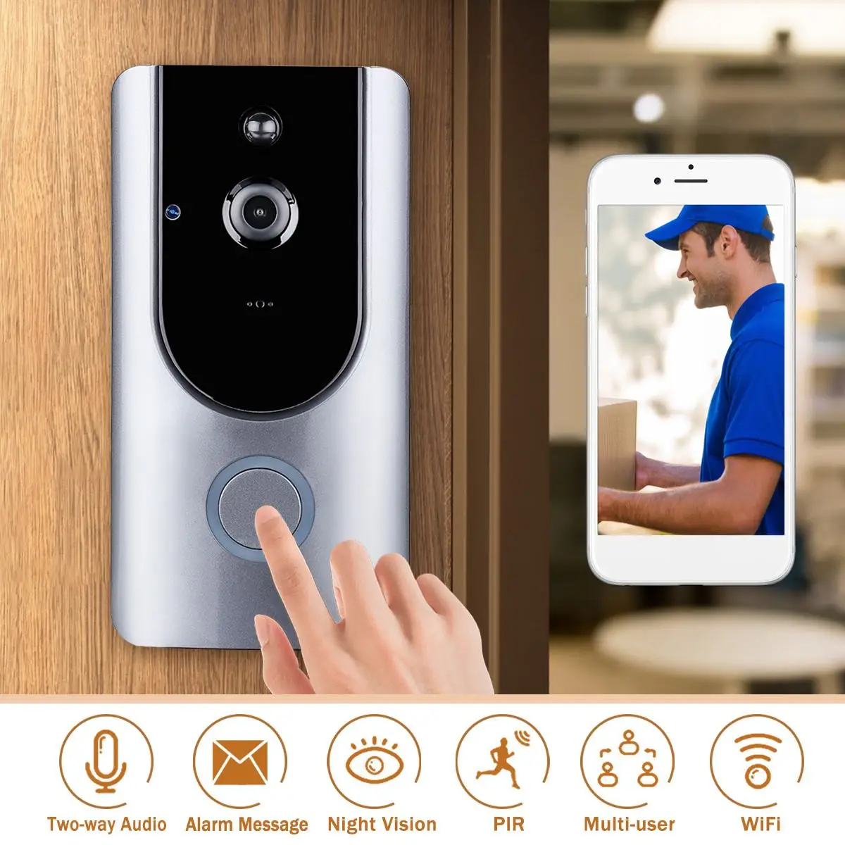 

Wireless Control WIFI Doorbell Video Phone Controller HD PIR Doorbell Intercom Alarm Security Camera Outdoor Two Talk Doorbell