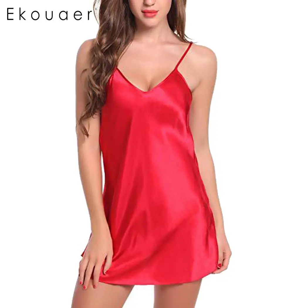 Ekouaer женские Ночная рубашка без рукавов сексуальное белье Babydoll Nightdress ночная с