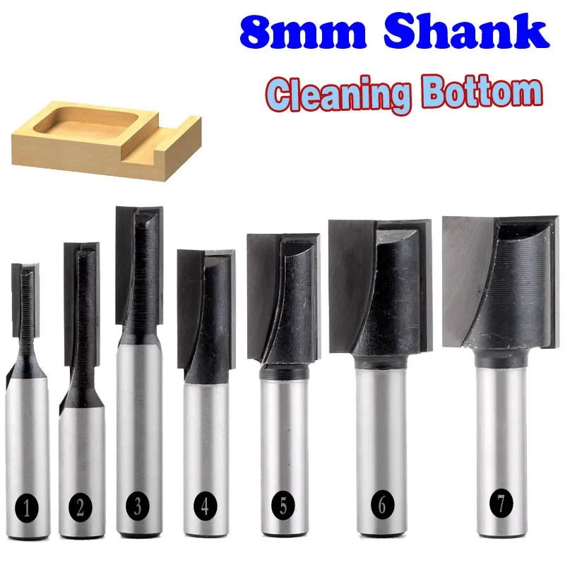 

7pcs/set 8mm Shank Straight Router Bit Set Top Quality Plane Clearing Knife Cutting for Turning Lathe Machine Woodworking Tool
