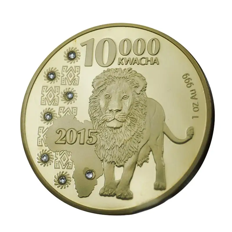 

2015 African Lions Encrusted With Gold Commemorative Coin Lucky Antique Wishing Coin Lucky Gift Metal Badge Souvenir Medal Colle