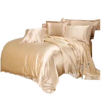 

Luxury Satin Silk Bedding Sets Duvet Cover Flat Fitted Sheet Twin Full Queen King size 4pcs/6pcs linen set Black 100%golden 48