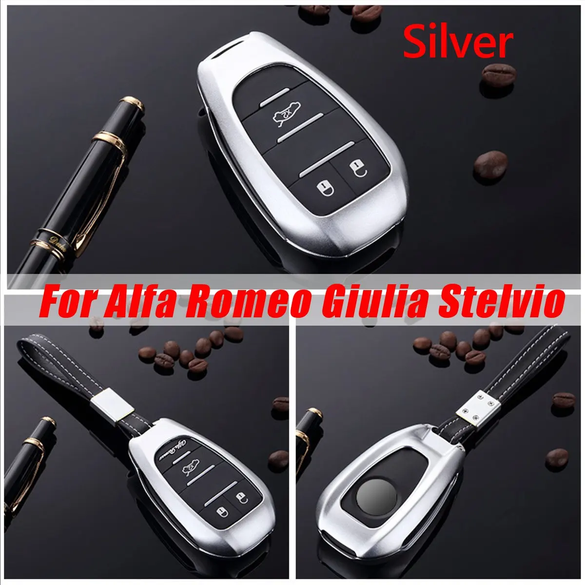 

Car Aluminium Alloy Key Holder Cover Case bag Remote Key Cover Fob Case Shell For Alfa Romeo Giulia Stelvio