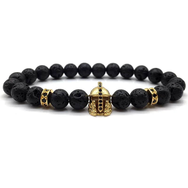 

Bracelet Men/Women/Stone Beads Bracelet Lava Stone Pave CZ Roman Knight Spartan Warrior Gladiator Helmet Bracelets Mala Jewelry