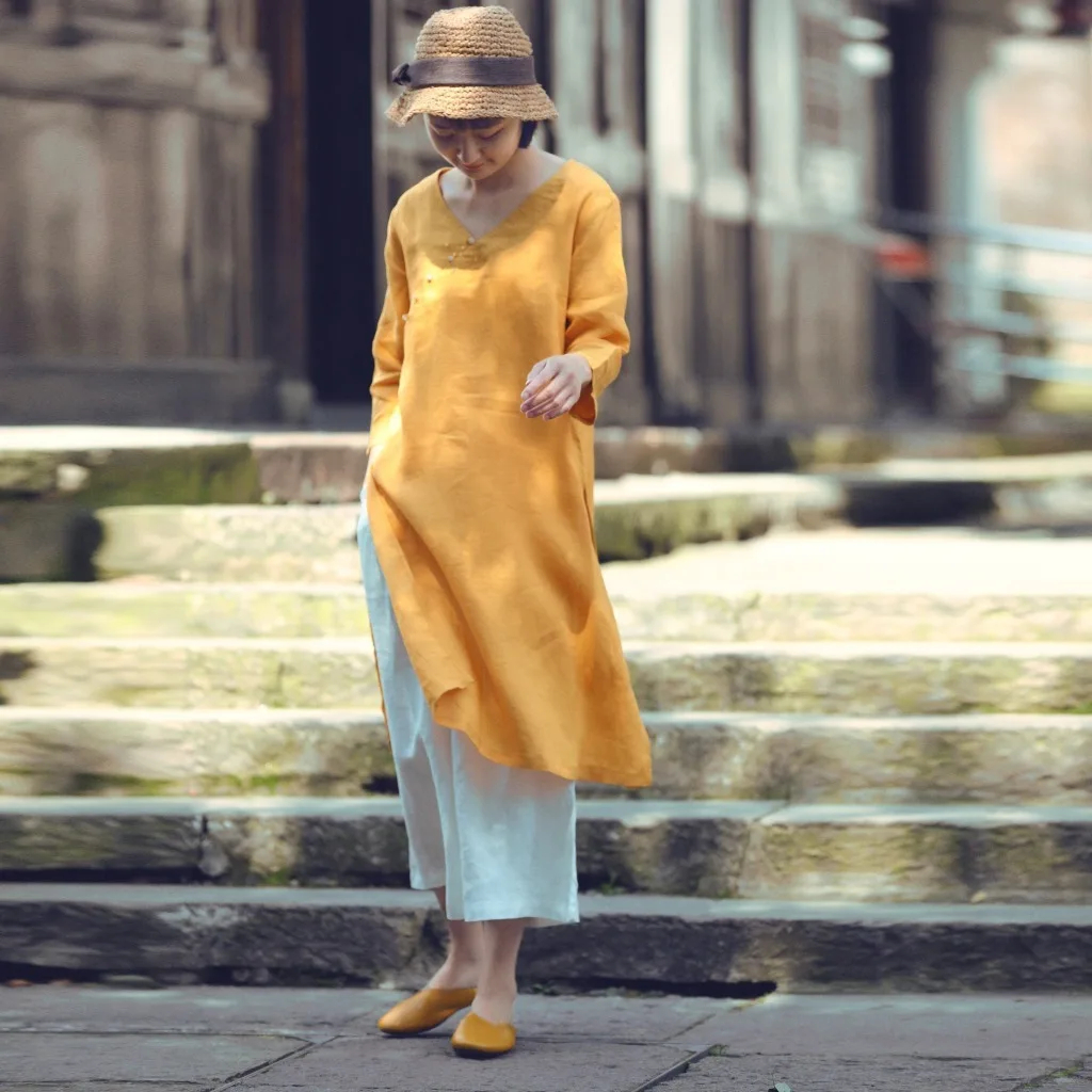 

Y757 A Summer Improvement Surplice Cheongsam Gao Kaicha Dress Jade Buckle V Lead Easy Will Code Zen Suit-dress h190418