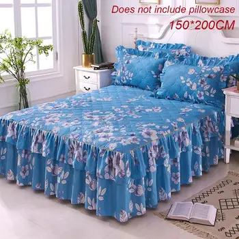 

150x200cm Blue Queen Bed Cover Warm Thicken Sanding Quilted Single And Double Bed Skirt Wrap Around Non-Slip Bed Cover Pillowcas