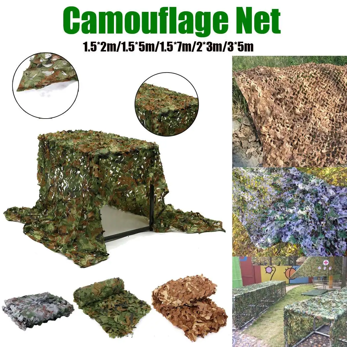 

3x3 3x4 3x5 3x6 4x6 150D 120g Polyester Oxford Fabric PET Fibre Camouflage Camo Net Netting Hunting Sun Shade Car Cover