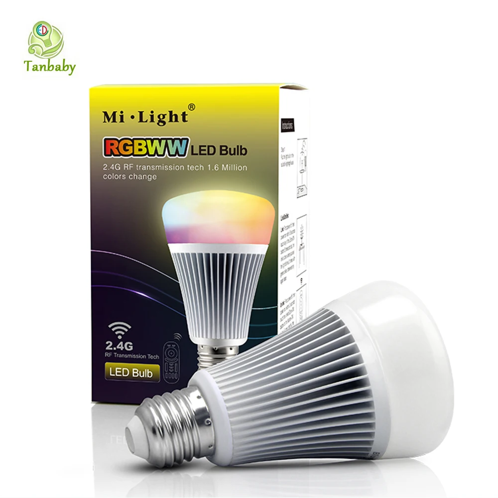 

Tanbaby Mi.light Wireless E27 Smart Bulb 8W RGB + Color temperature changing 85-265V Dimmable RGBWW LED Lighting Lamp