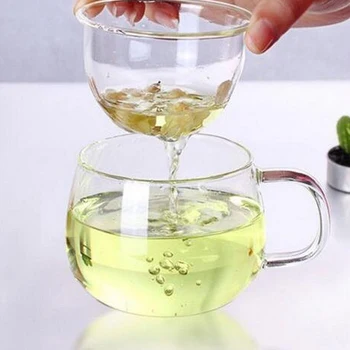 

New 1Pcs/Set Transparent Clear Glass Milk Mug Coffee Tea Cup With Tea Infuser Filter Lid 11x11x9cm