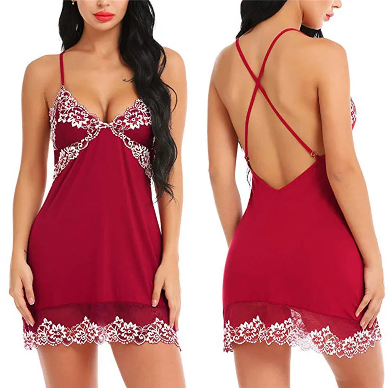 

Summer Women Sexy Lingerie Lace Floral Backless Sheer Babydoll Elegant Night Dress Underwear Casual Bandage Sleepwear Nightwear