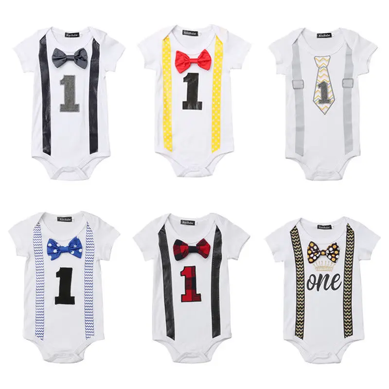 

Newborn Baby Boy Gentleman Bowknot Bodysuit Short Sleeve Jumpsuit Sunsuit Outfits Clothes 0-1Y