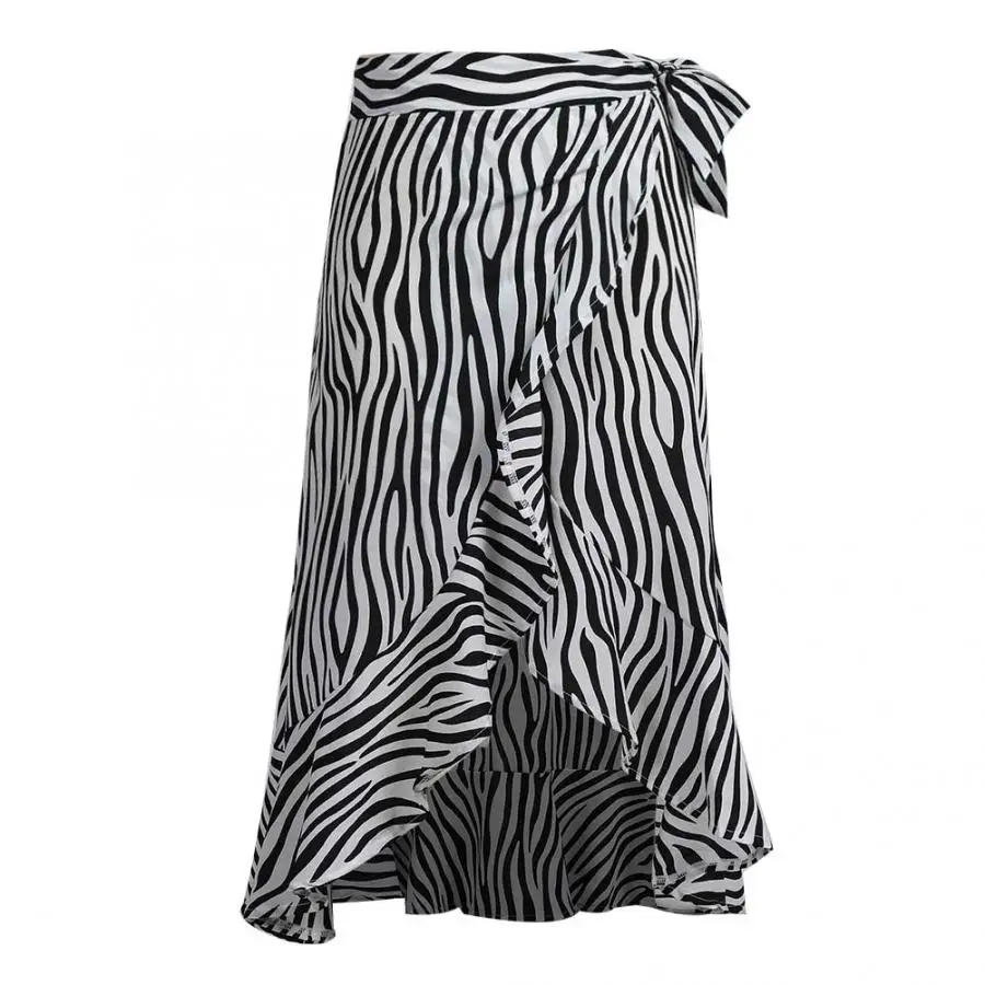 

2019 Fashion Women Irregular Stripes Mid-calf Skirt Ruffle Ribbon Skirt Beachwear Bathing Suit