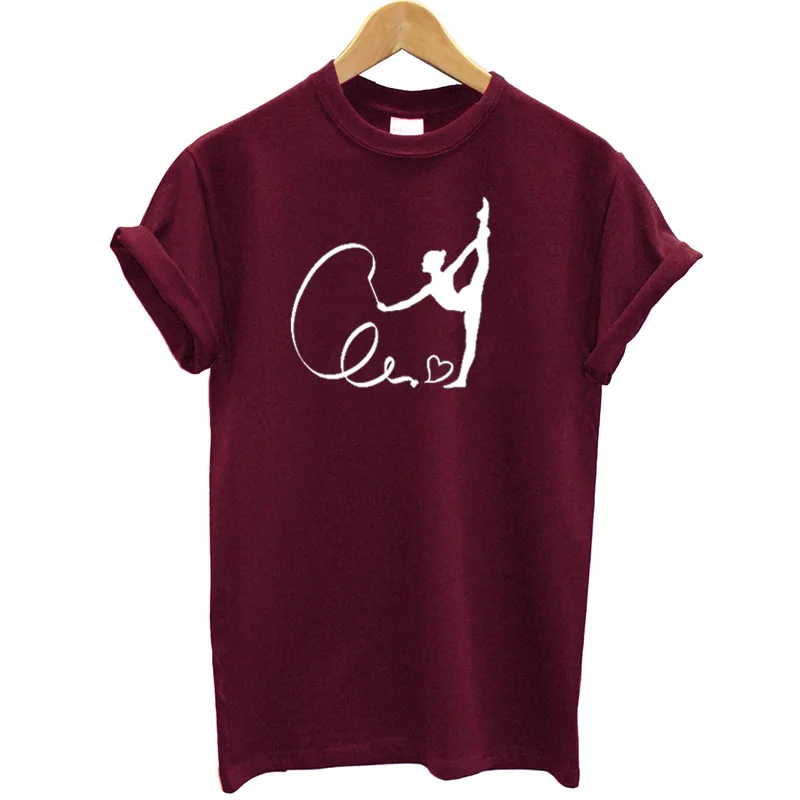 

New Summer Fashion T-shirt Women Gymnast Silhouette Printed Short Sleeve T Shirt Women Tops Tee Shirt 2019 Clothes