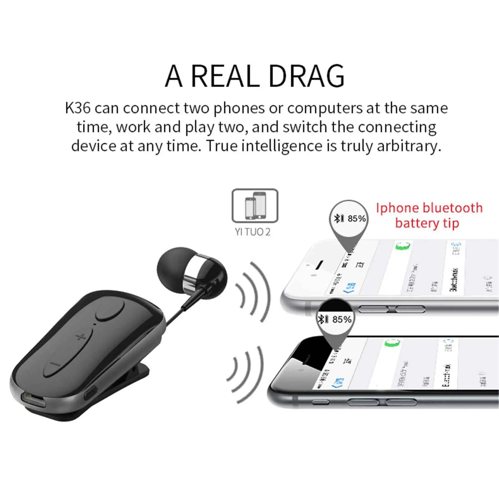 Wireless Headphone Bluetooth Earphone Mini Clip Headset Noise Cancelling for Samsung Galaxy S9 S8 J7 J5 iPhone XR XS X Motorola