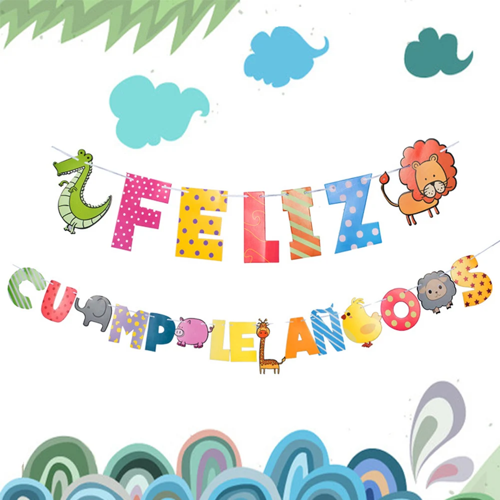 Feliz Cumpleanos набор баннеров с днем рождения испанский мультфильм животное бумага