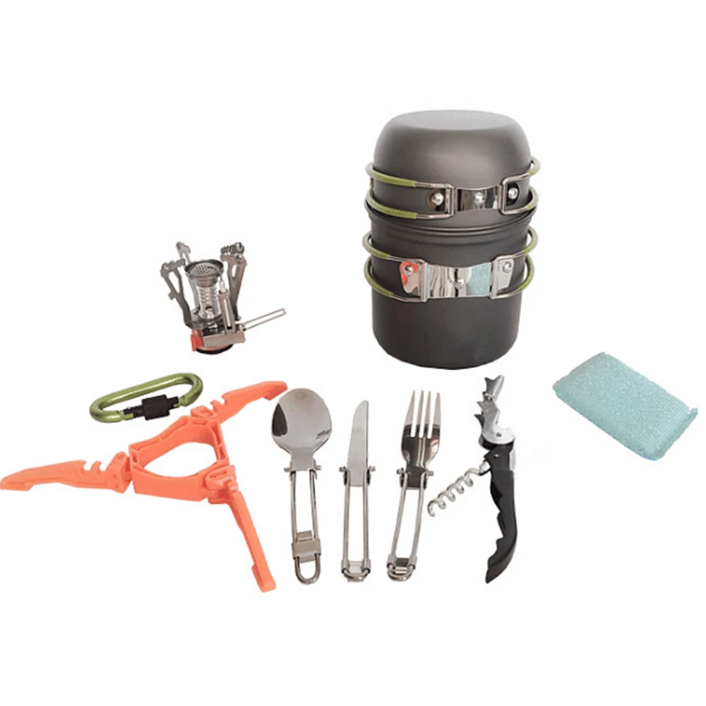 

Outdoor Camping Tableware Kit Pot Pan Set Ultralight Portable Hiking Picnic Backpack Bowl Pot Pan with Mini Gas Stove Hot Pot