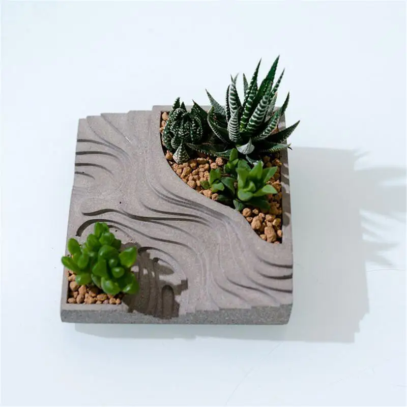 Buy Terraced Field Shape Succulent Plant Flower Pot Silicone Mold Gypsum Cement Fleshy Flower Bonsai DIY Ashtray Candle Holder Mould