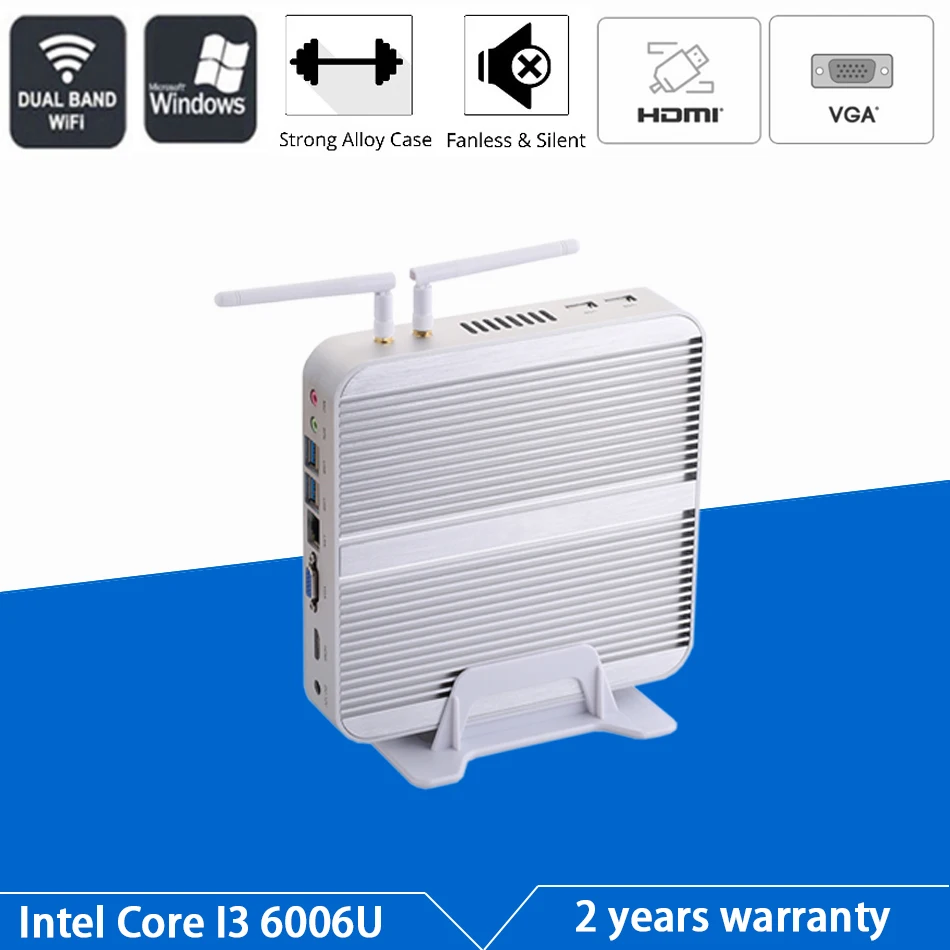 

Fanless Mini PC,Intel Core I3 6006U/6100U,Windows 10/Ubuntu,Silver,[HUNSN BM01],(WiFi/1HDMI/1VGA/4USB3.0/2USB2.0/1LAN)