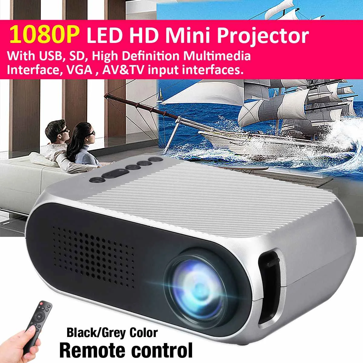 

1920*1080 LED Mini Projector White/Gray/Black YG320 Home HD Mini Portable Projector Supports 23 Languages